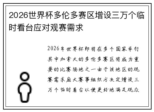 2026世界杯多伦多赛区增设三万个临时看台应对观赛需求 2026世界杯多伦多赛区增设三万个临时看台应对观赛需求