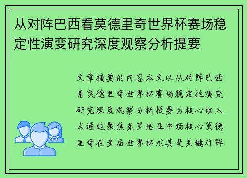从对阵巴西看莫德里奇世界杯赛场稳定性演变研究深度观察分析提要